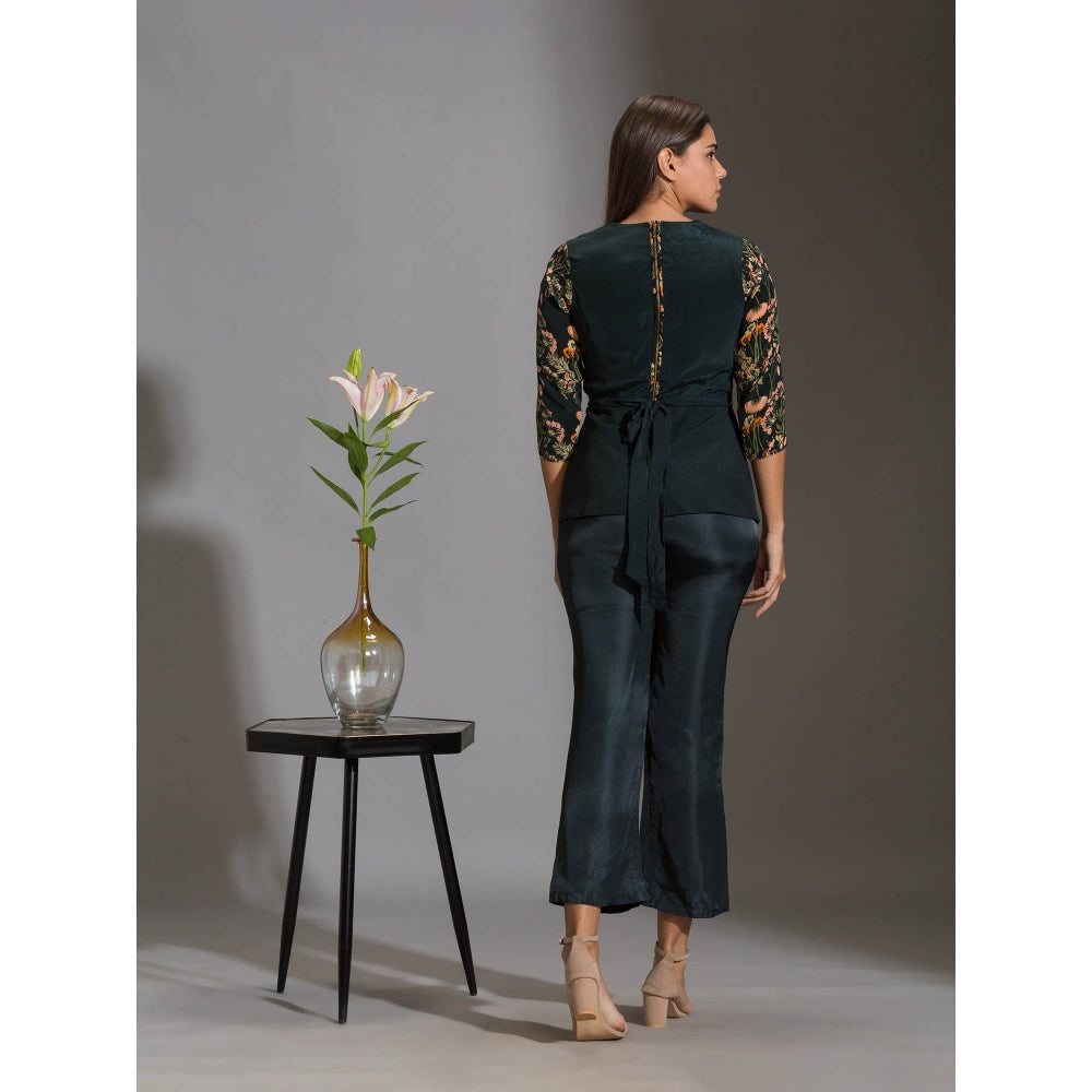 Soup By Sougat Paul Printed Sequence Peplum Top Paired With Pants (Set of 2)