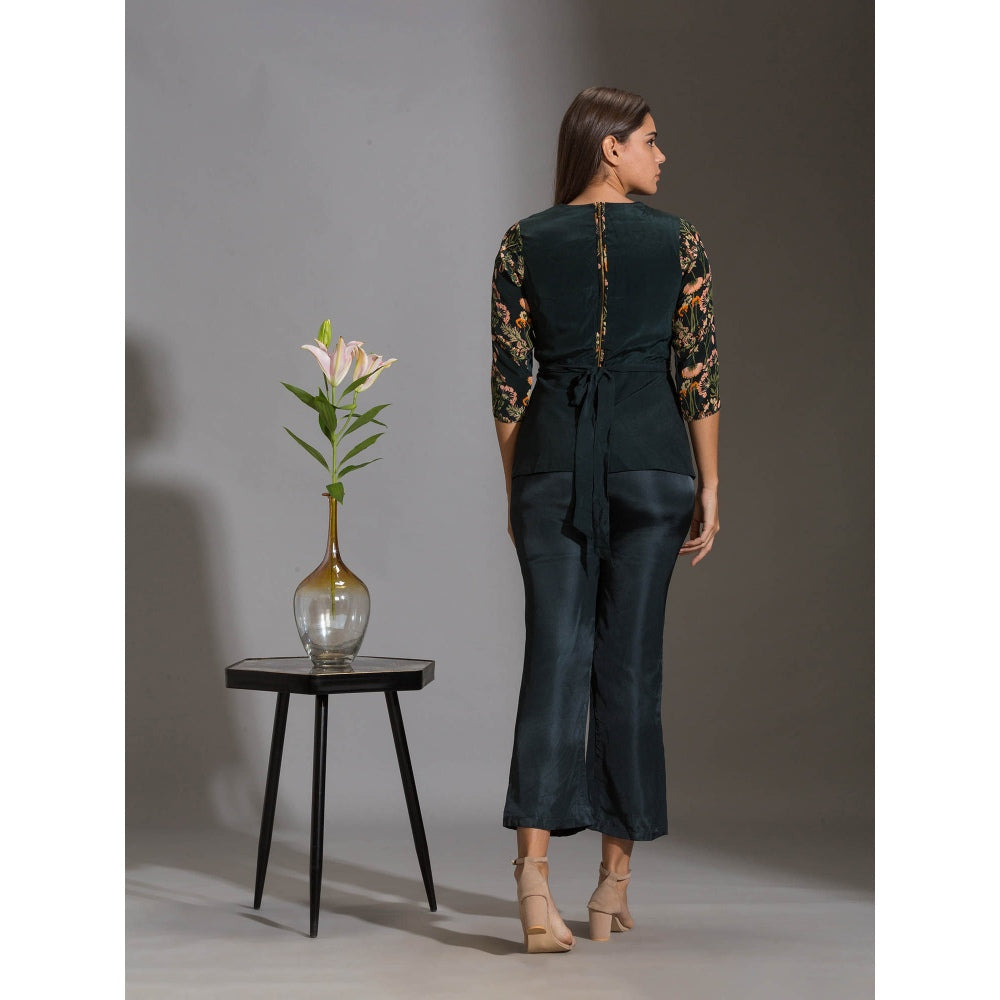 Soup By Sougat Paul Printed Sequence Peplum Top Paired With Pants (Set of 2)