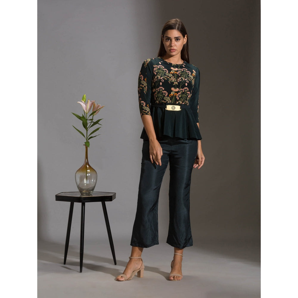 Soup By Sougat Paul Printed Sequence Peplum Top Paired With Pants (Set of 2)