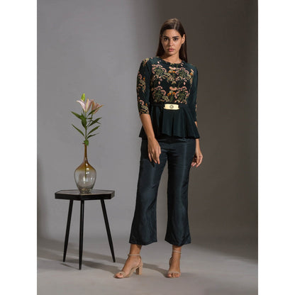 Soup By Sougat Paul Printed Sequence Peplum Top Paired With Pants (Set of 2)