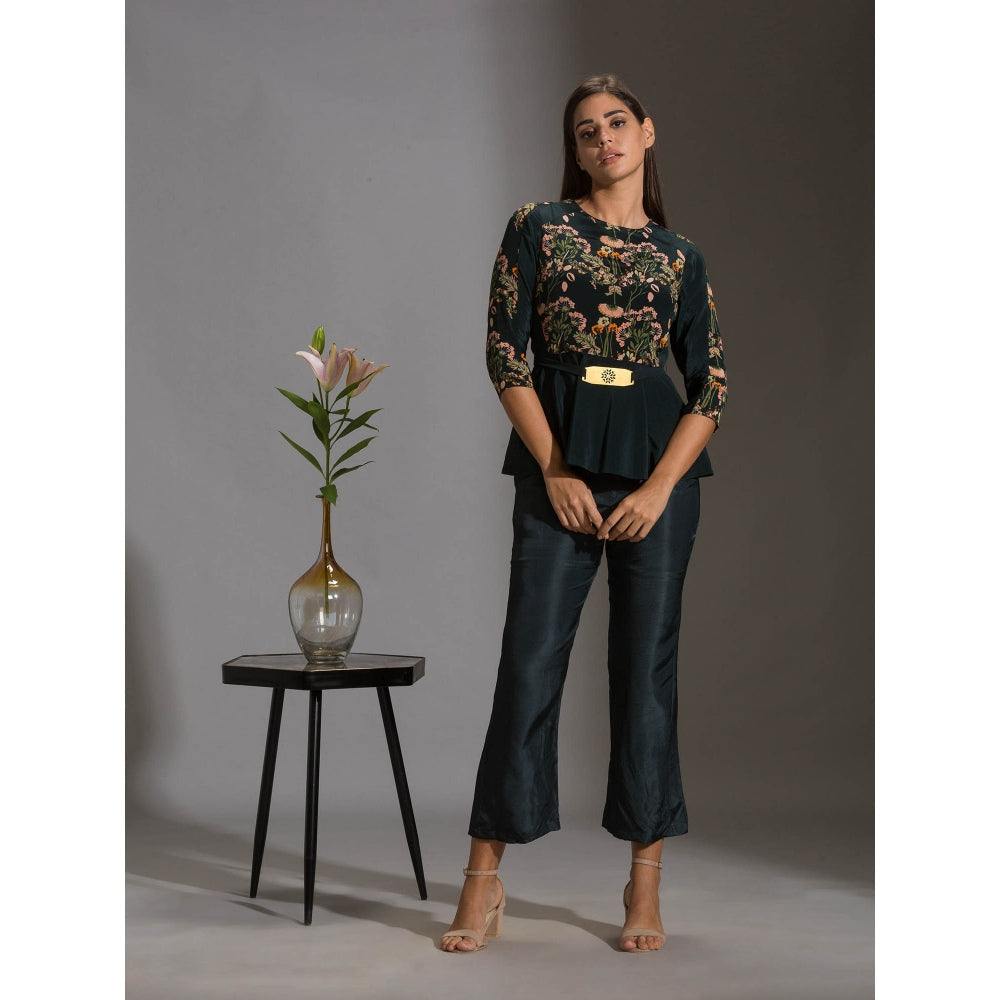Soup By Sougat Paul Printed Sequence Peplum Top Paired With Pants (Set of 2)
