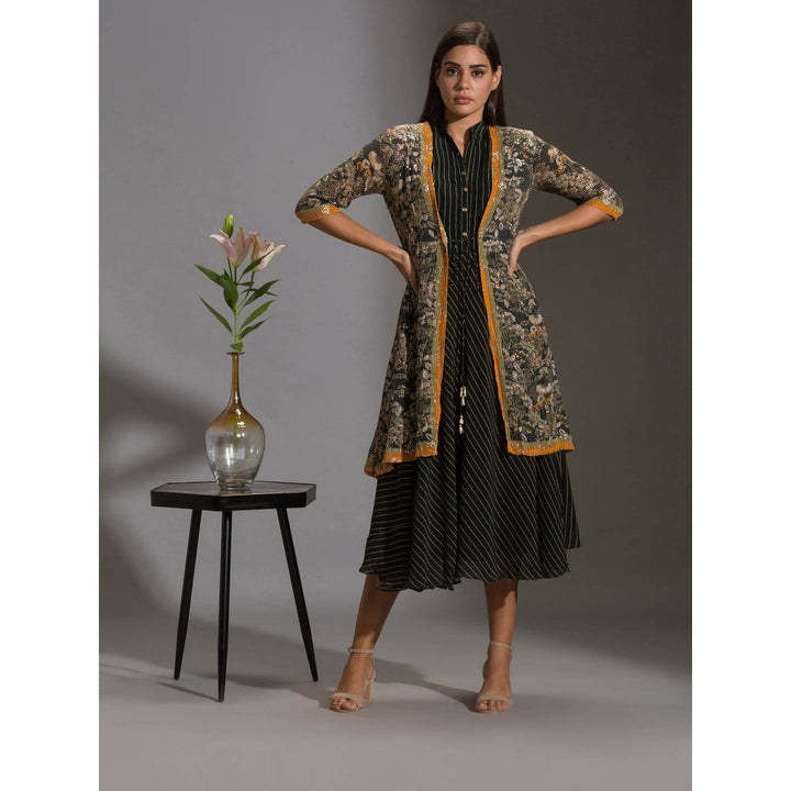 Soup By Sougat Paul Printed A Line Dress Paired With Sequence Jacket (Set of 2)