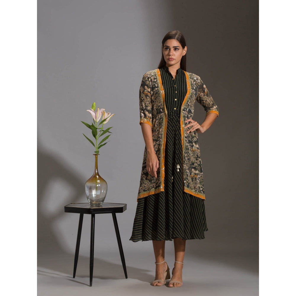 Soup By Sougat Paul Printed A Line Dress Paired With Sequence Jacket (Set of 2)