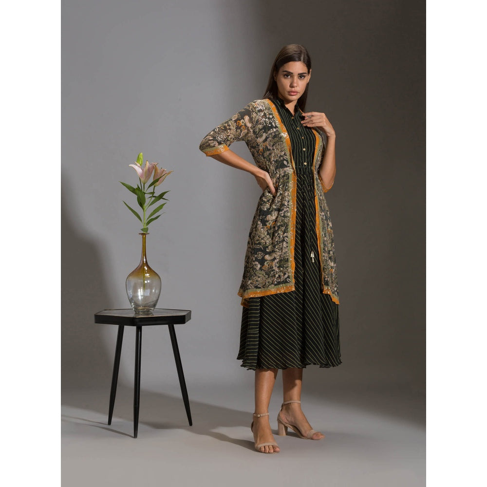 Soup By Sougat Paul Printed A Line Dress Paired With Sequence Jacket (Set of 2)