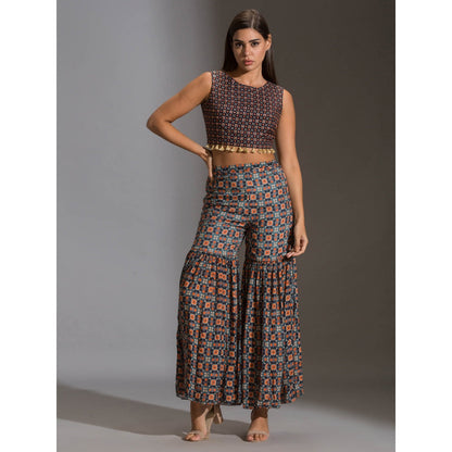 Soup By Sougat Paul Crop Top With Tassel Detail Paird With Sharara And Jacket (Set of 3)