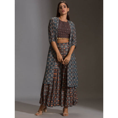 Soup By Sougat Paul Crop Top With Tassel Detail Paird With Sharara And Jacket (Set of 3)