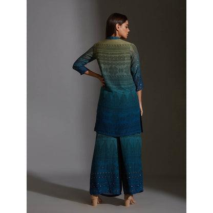 Soup By Sougat Paul Kurta With Side Slits And Pants With Mirror Work Embroidery (Set of 2)