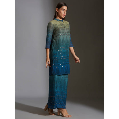 Soup By Sougat Paul Kurta With Side Slits And Pants With Mirror Work Embroidery (Set of 2)