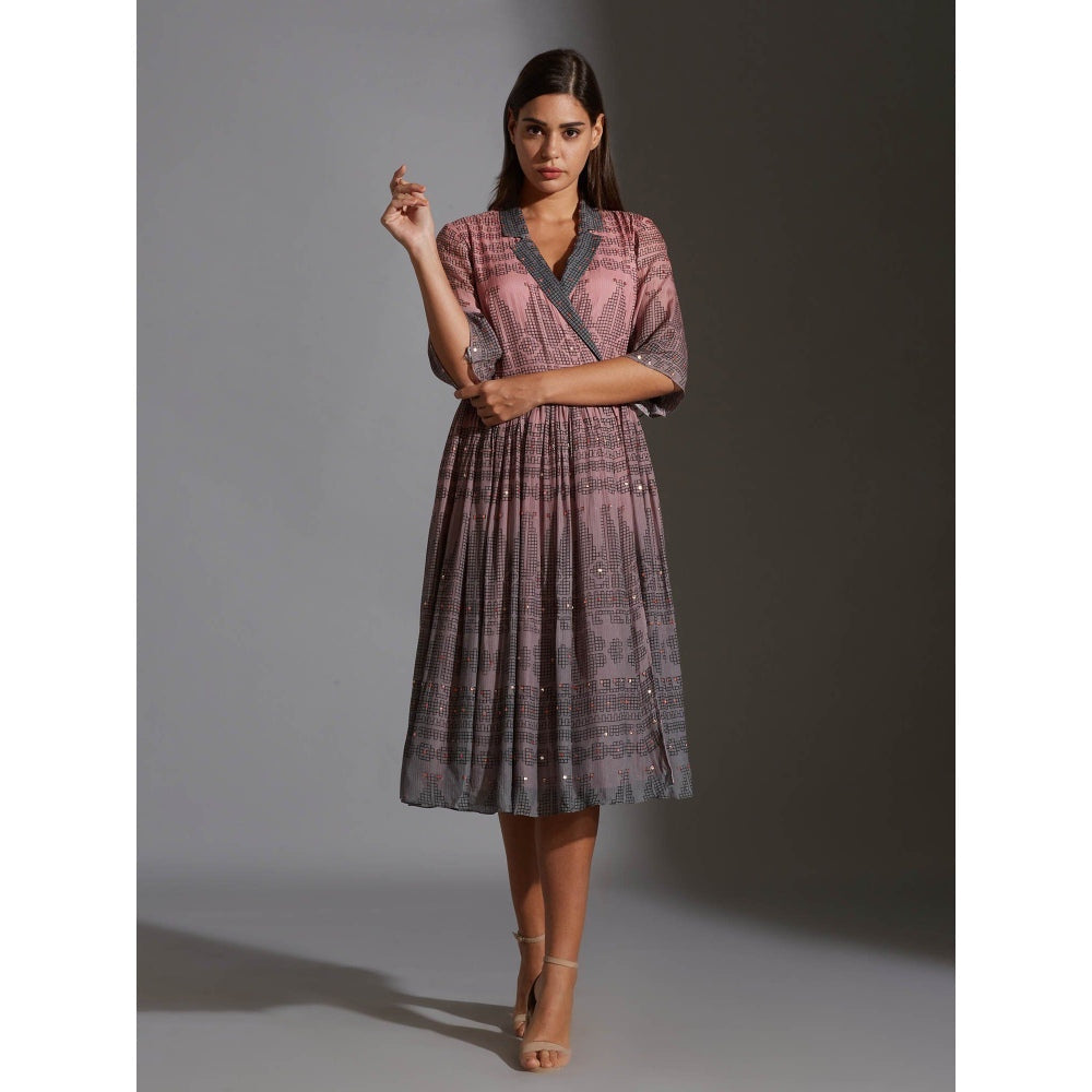 Soup By Sougat Paul Overlap Printed Dress With Mirror Work Embroidery