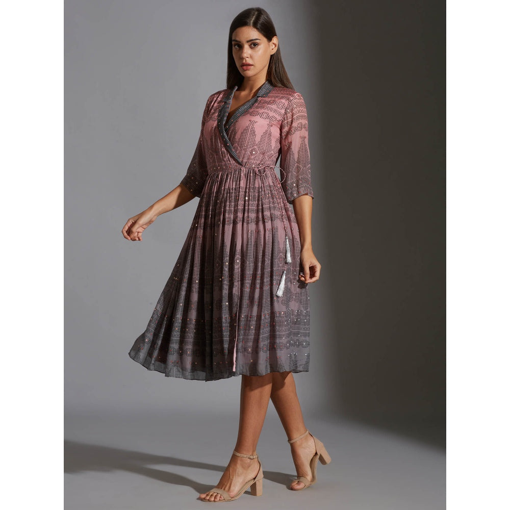 Soup By Sougat Paul Overlap Printed Dress With Mirror Work Embroidery