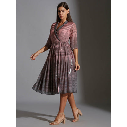 Soup By Sougat Paul Overlap Printed Dress With Mirror Work Embroidery