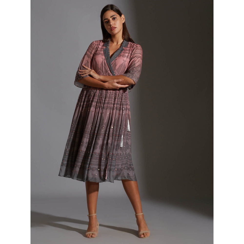 Soup By Sougat Paul Overlap Printed Dress With Mirror Work Embroidery