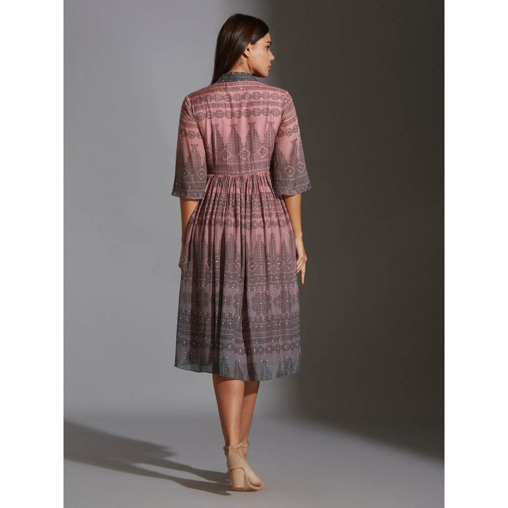 Soup By Sougat Paul Overlap Printed Dress With Mirror Work Embroidery