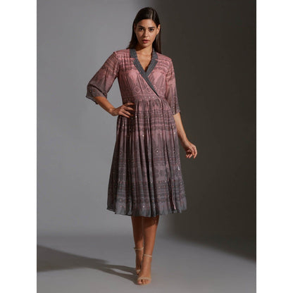 Soup By Sougat Paul Overlap Printed Dress With Mirror Work Embroidery