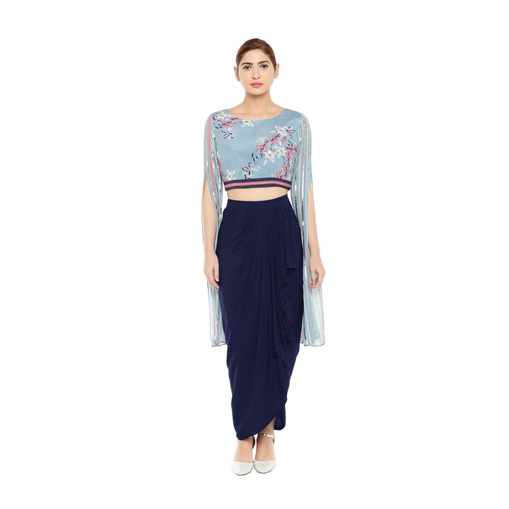 Soup by Sougat Paul Crop Top With 3/4Th Sleeves With Draped Skirt- Customisable (Set of 2)