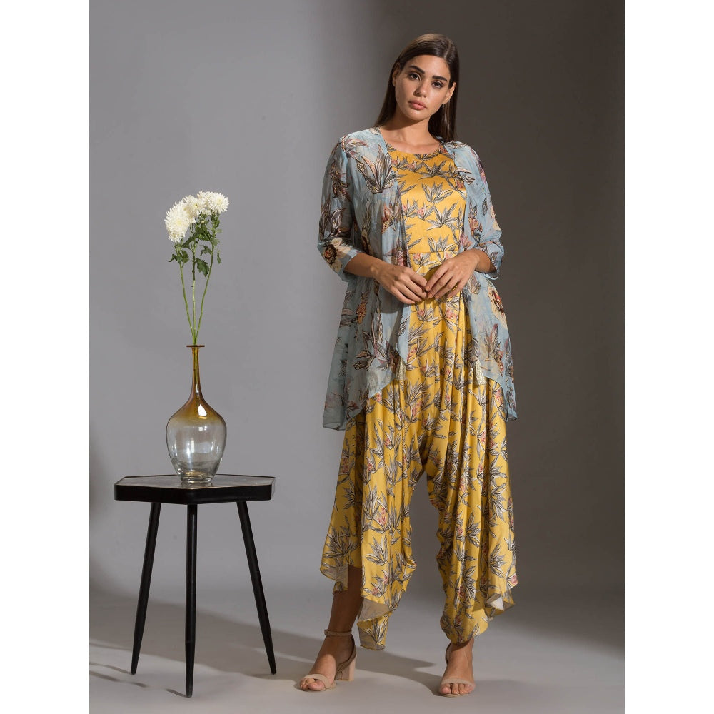 Soup By Sougat Paul Printed Dhoti Jumpsuit Paired With Asymmetrical Jacket (Set of 2)