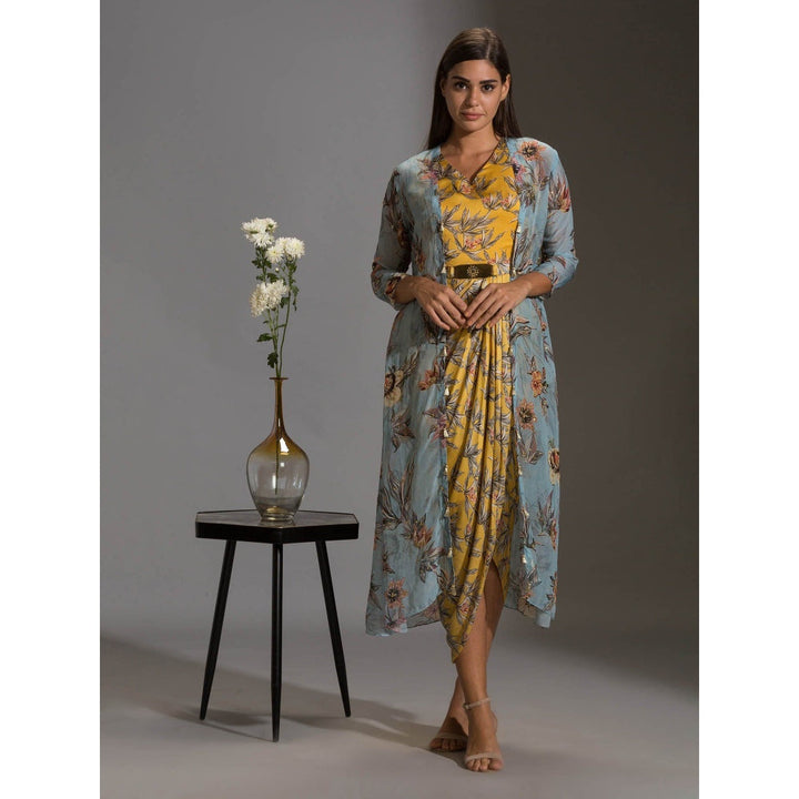 Soup By Sougat Paul Drape Dress With Side Cuts Paired With Jacket And Tassel Detail (Set of 2)