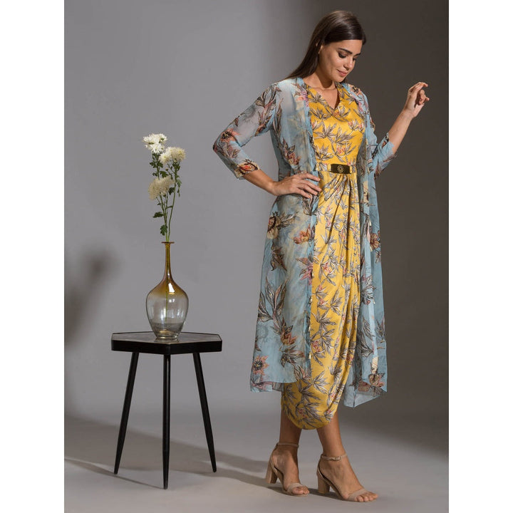 Soup By Sougat Paul Drape Dress With Side Cuts Paired With Jacket And Tassel Detail (Set of 2)