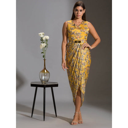 Soup By Sougat Paul Drape Dress With Side Cuts Paired With Jacket And Tassel Detail (Set of 2)