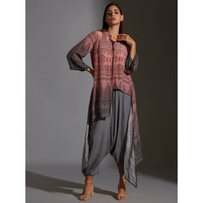 Soup By Sougat Paul Printed Asymmetrical Top With Mirror Embroidery (Set of 2)