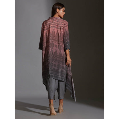 Soup By Sougat Paul Printed Asymmetrical Top With Mirror Embroidery (Set of 2)