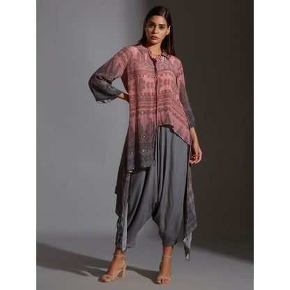 Soup By Sougat Paul Printed Asymmetrical Top With Mirror Embroidery (Set of 2)