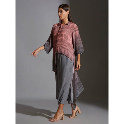 Soup By Sougat Paul Printed Asymmetrical Top With Mirror Embroidery (Set of 2)