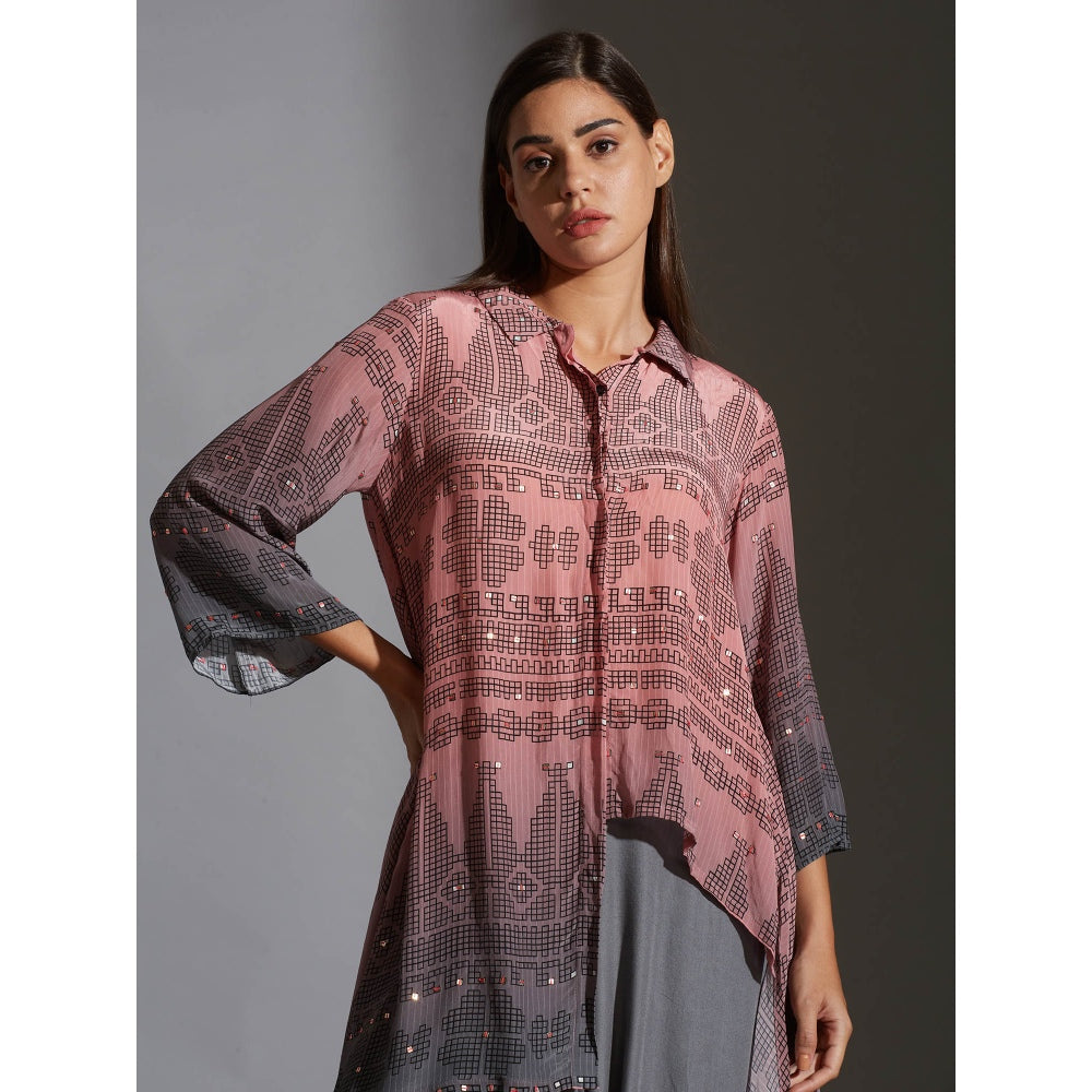 Soup By Sougat Paul Printed Asymmetrical Top With Mirror Embroidery (Set of 2)