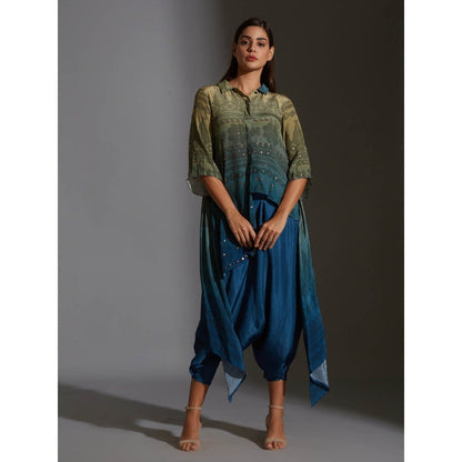 Soup By Sougat Paul Printed Asymmetrical Top With Mirror Embroidery (Set of 2)