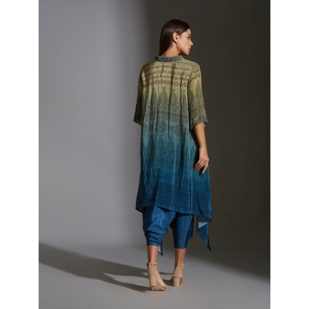 Soup By Sougat Paul Printed Asymmetrical Top With Mirror Embroidery (Set of 2)