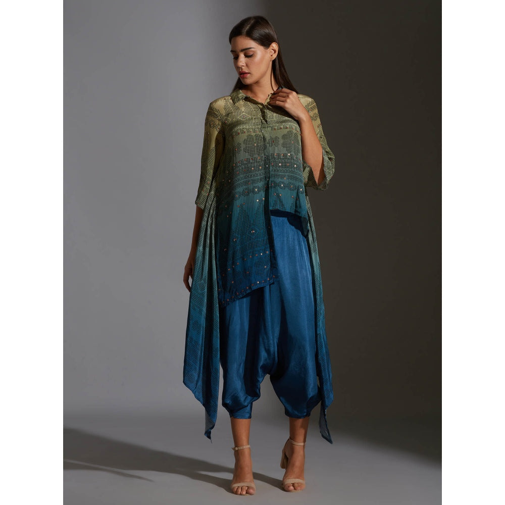 Soup By Sougat Paul Printed Asymmetrical Top With Mirror Embroidery (Set of 2)