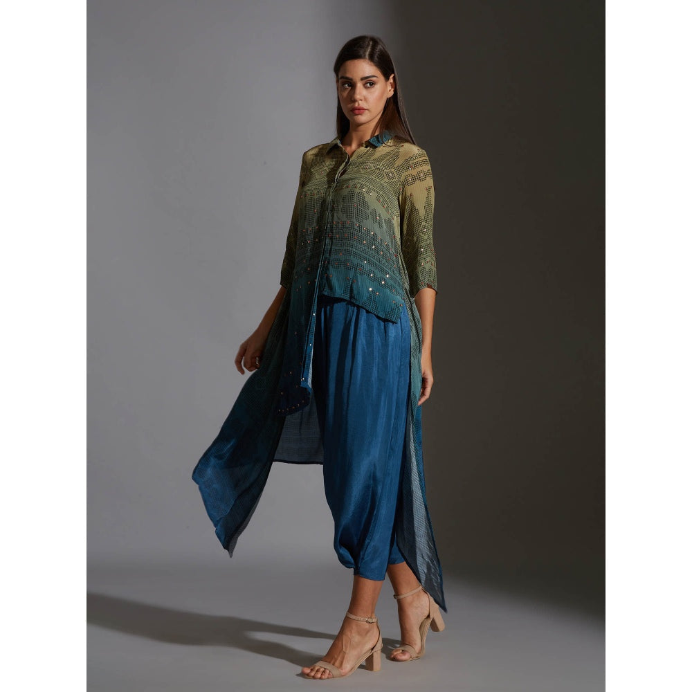 Soup By Sougat Paul Printed Asymmetrical Top With Mirror Embroidery (Set of 2)