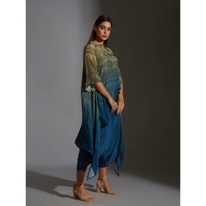 Soup By Sougat Paul Printed Asymmetrical Top With Mirror Embroidery (Set of 2)