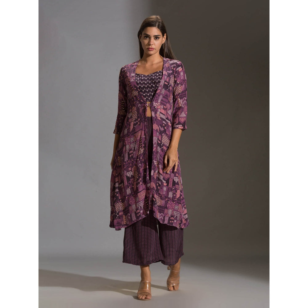 Soup By Sougat Paul Printed Bustier Paired With Printed Pants And Jacket (Set of 3)