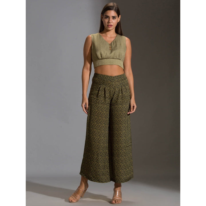 Soup By Sougat Paul Printed Crop Top Paired With Printed Flared Pants And Rushed Jacket (Set of 3)