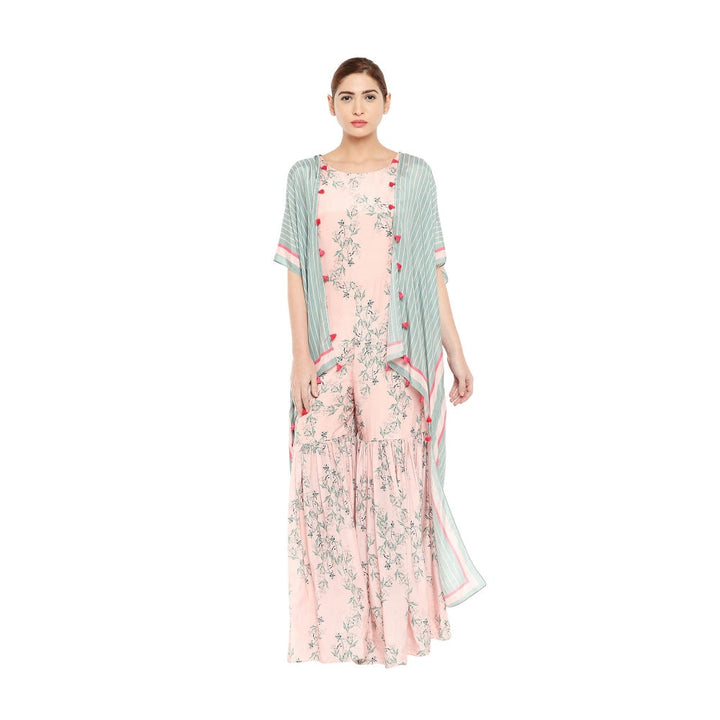 Soup by Sougat Paul Floral Sharara Style Jumpsuit And Printed Cape Jacket