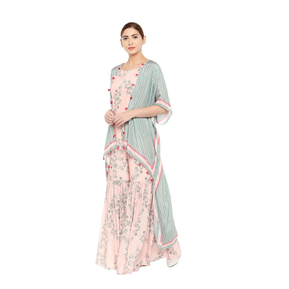 Soup by Sougat Paul Floral Sharara Style Jumpsuit And Printed Cape Jacket