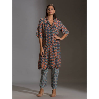 Soup By Sougat Paul Printed Kurta With Shoulder Flap Paired With Printed Narrow Pants (Set of 2)