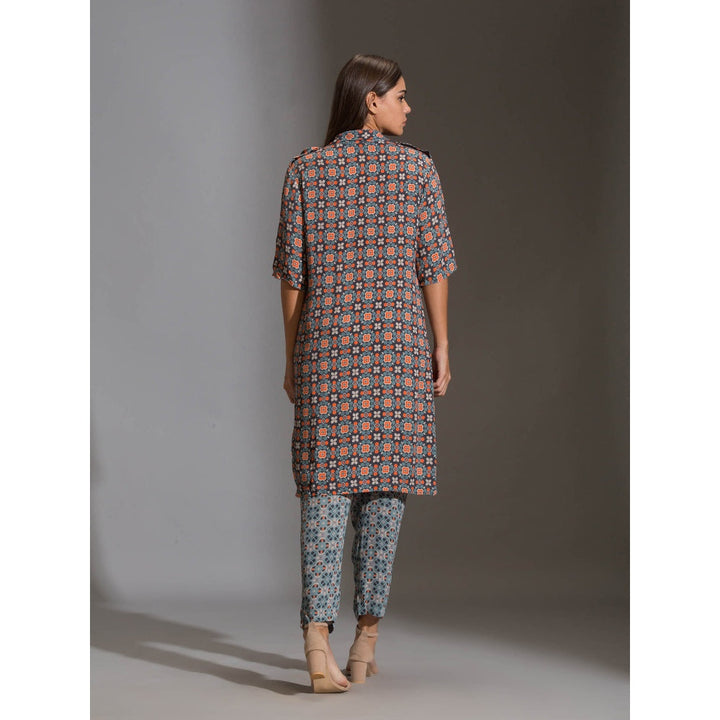 Soup By Sougat Paul Printed Kurta With Shoulder Flap Paired With Printed Narrow Pants (Set of 2)
