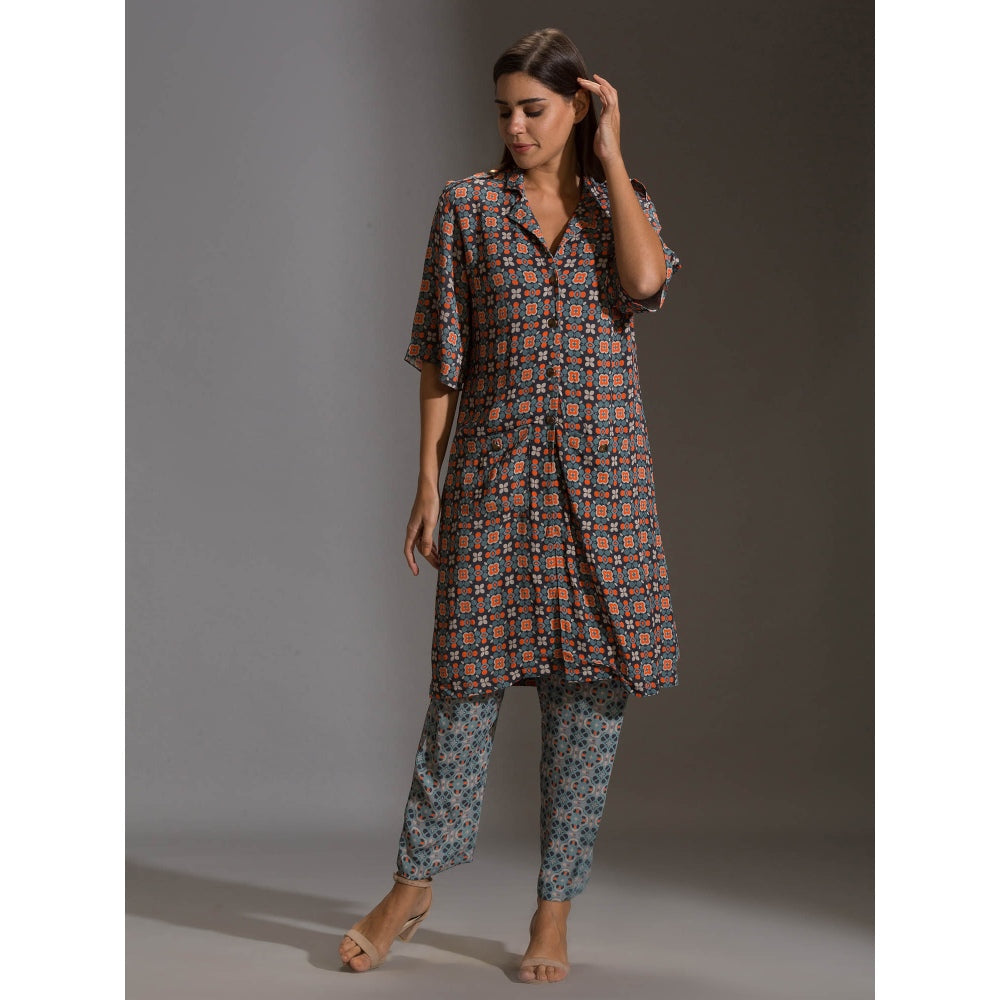 Soup By Sougat Paul Printed Kurta With Shoulder Flap Paired With Printed Narrow Pants (Set of 2)