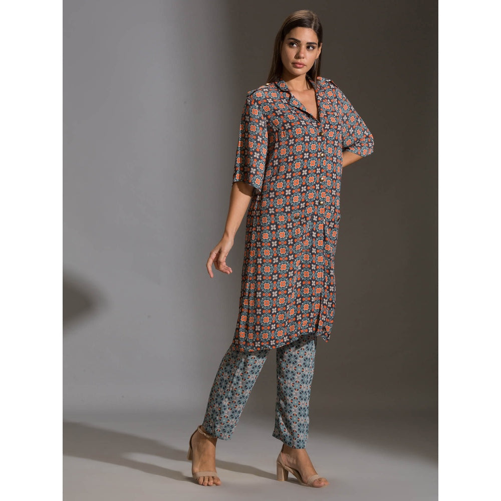 Soup By Sougat Paul Printed Kurta With Shoulder Flap Paired With Printed Narrow Pants (Set of 2)