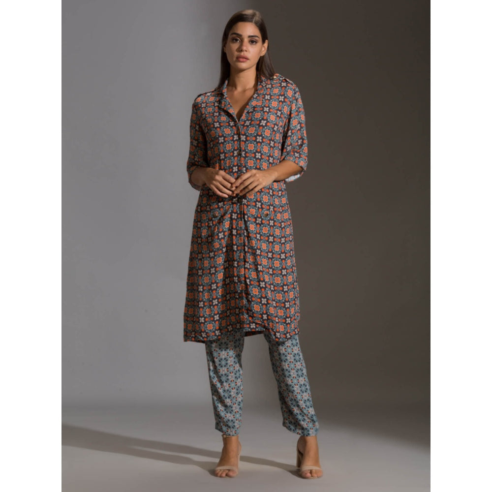 Soup By Sougat Paul Printed Kurta With Shoulder Flap Paired With Printed Narrow Pants (Set of 2)