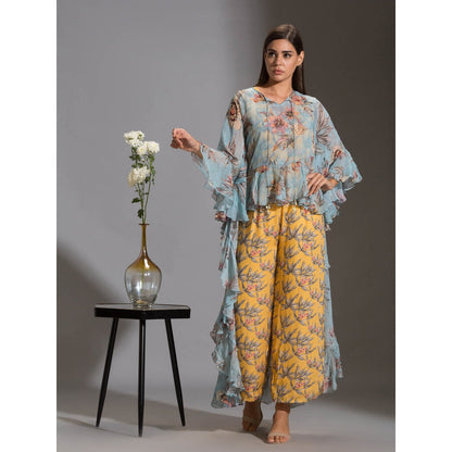 Soup By Sougat Paul Printed Jumpsuit Paired With Printed Asymmetrical Top With Frills (Set of 2)