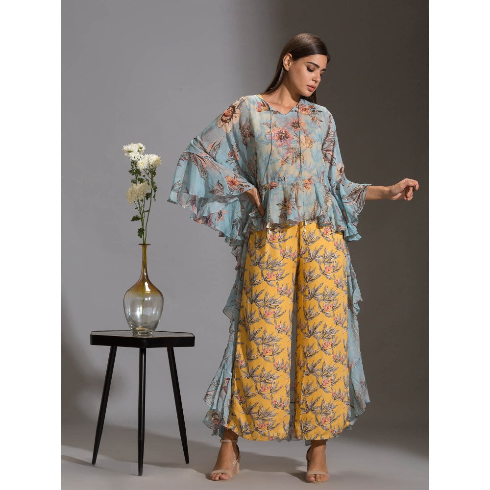 Soup By Sougat Paul Printed Jumpsuit Paired With Printed Asymmetrical Top With Frills (Set of 2)