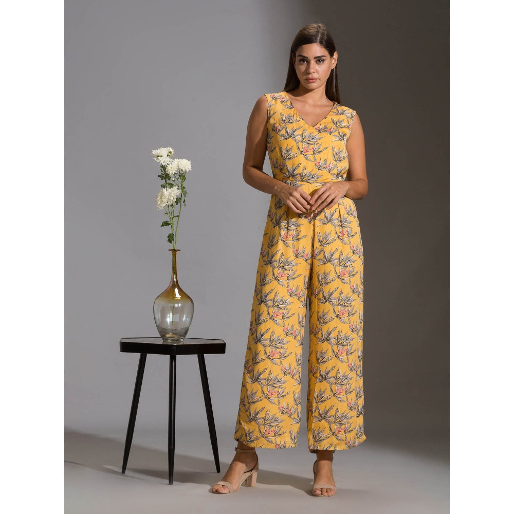 Soup By Sougat Paul Printed Jumpsuit Paired With Printed Asymmetrical Top With Frills (Set of 2)