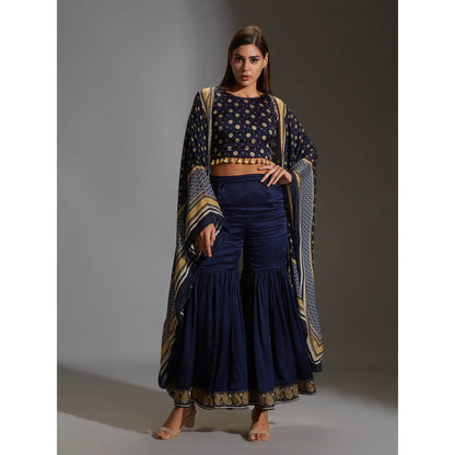 Soup By Sougat Paul Sharara With Crop Top Which Has Tassel Details With Kaftan Cape (Set of 3)