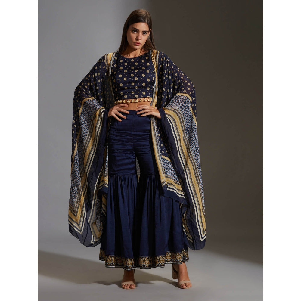 Soup By Sougat Paul Sharara With Crop Top Which Has Tassel Details With Kaftan Cape (Set of 3)