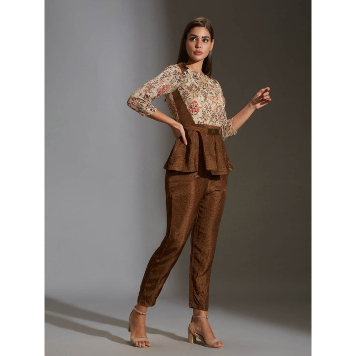 Soup By Sougat Paul Pepmlum Top With Belt Paired With Printed Pants (Set of 3)
