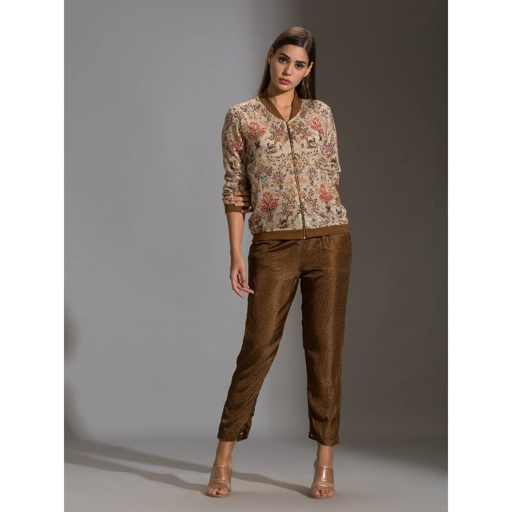 Soup By Sougat Paul Sequence Jacket With Zipper Ad Rib Cuff Paired With Straight Pants (Set of 2)