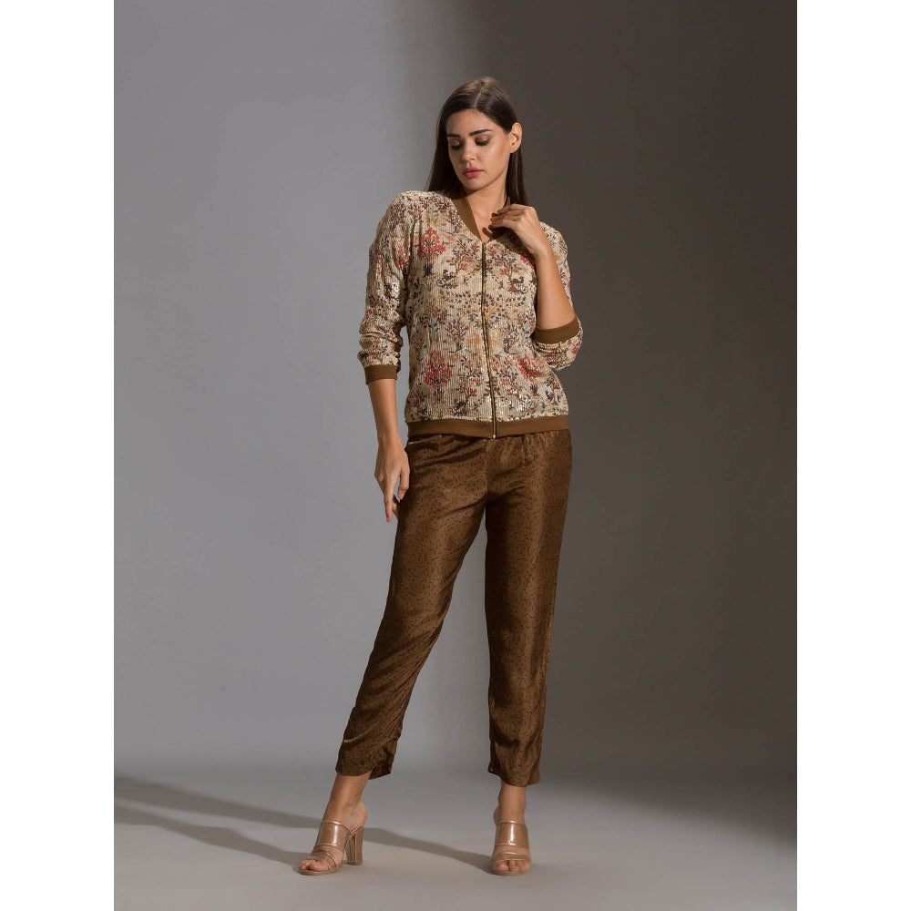 Soup By Sougat Paul Sequence Jacket With Zipper Ad Rib Cuff Paired With Straight Pants (Set of 2)